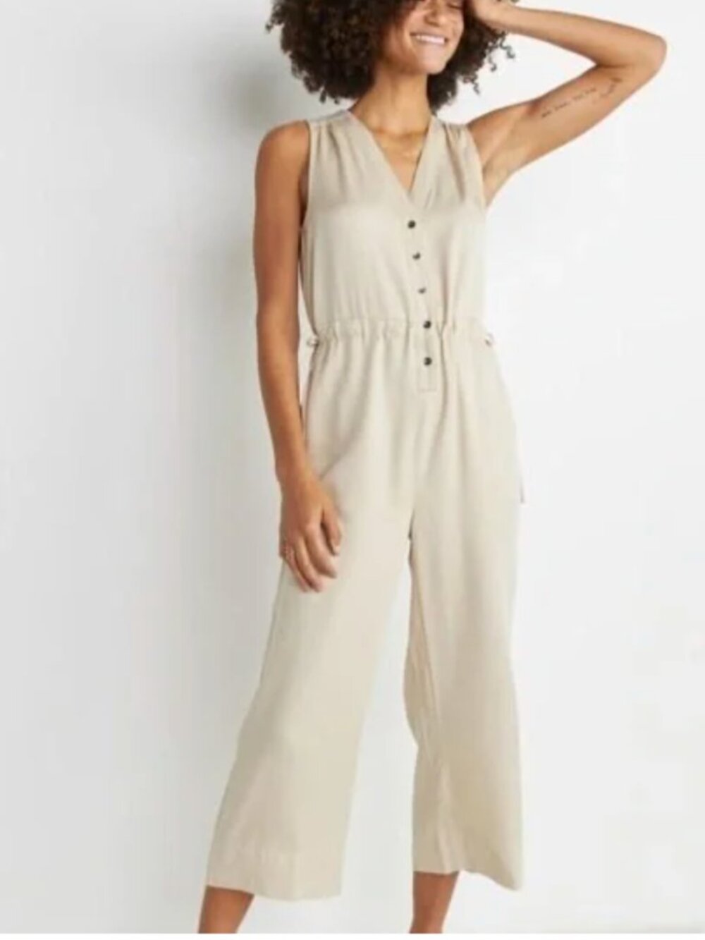Marine Layer Women's Katy Sleeveless Wide Leg Jumpsuit Cream Ecru Comfy XL